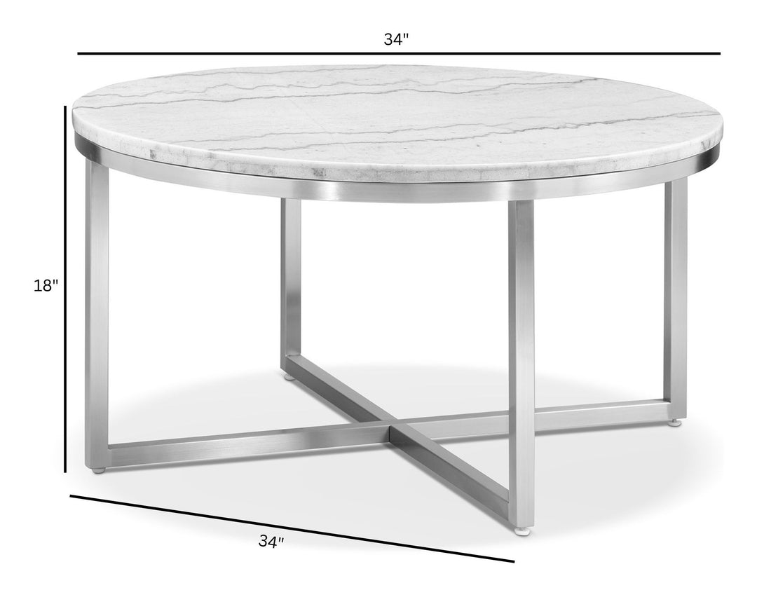 Esme White Marble And Brushed Nickel Round Cocktail Table - T5763-45