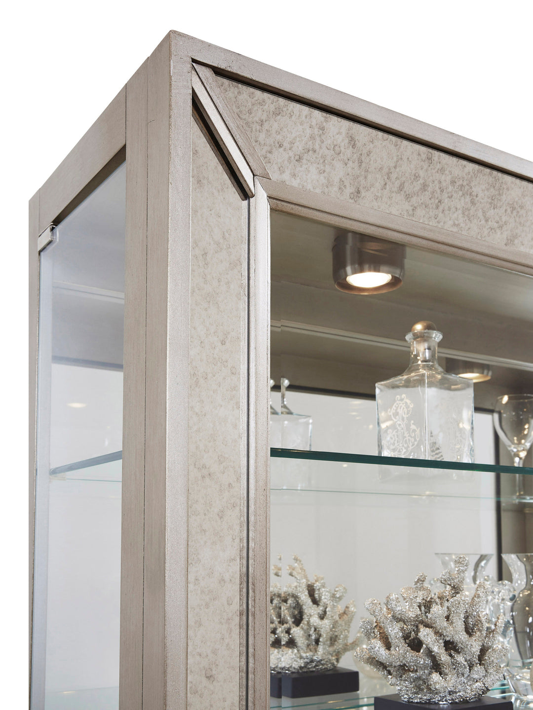 Curios Aged Silver Antique Style 5 Shelf Mirrored Curio Cabinet - 21384