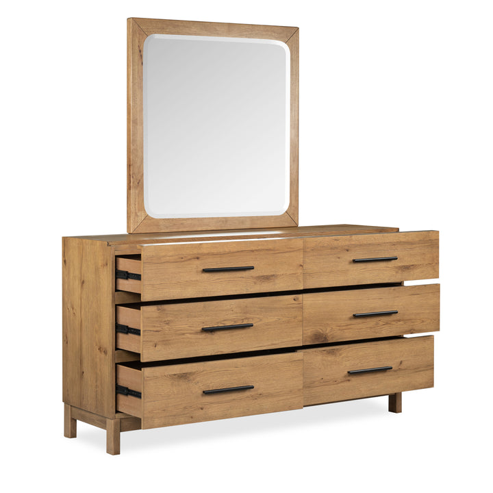 Davenport Rustic Caramel Double Drawer Dresser With Portrait Mirror - B6309-2242