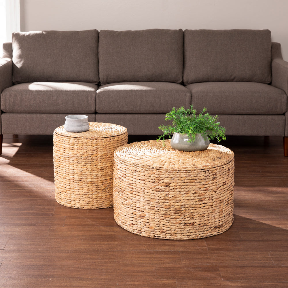 American Home Furniture | SEI Furniture - Satalia Round Water Hyacinth Storage Tables – 2pc Set