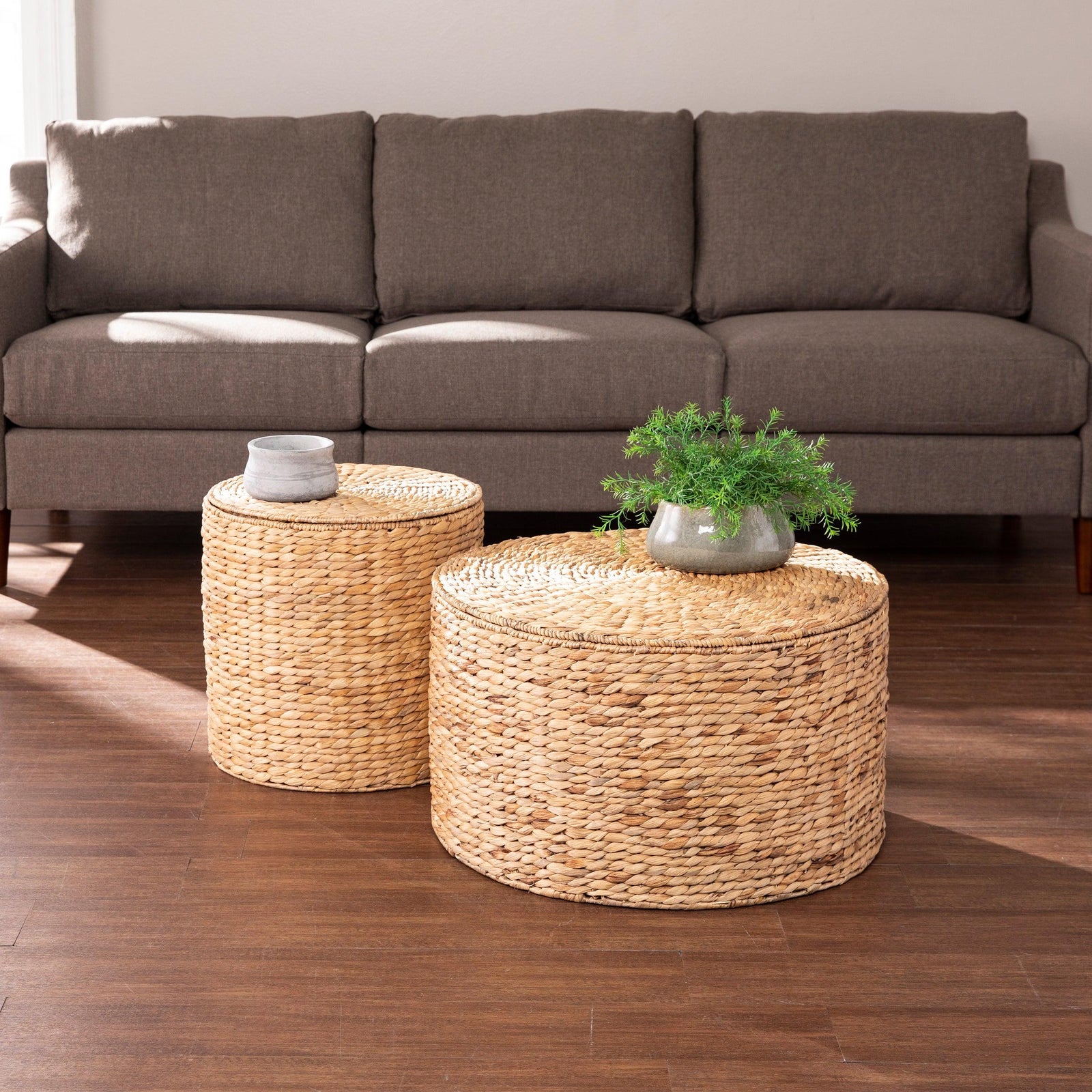 SEI Furniture Satalia Round Water Hyacinth Storage Tables – 2pc Set ACCENT TABLES