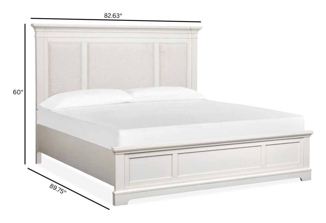 Kingston Whisper White And Cerused Nutmeg California King Upholstered Panel Bed - B6407-75