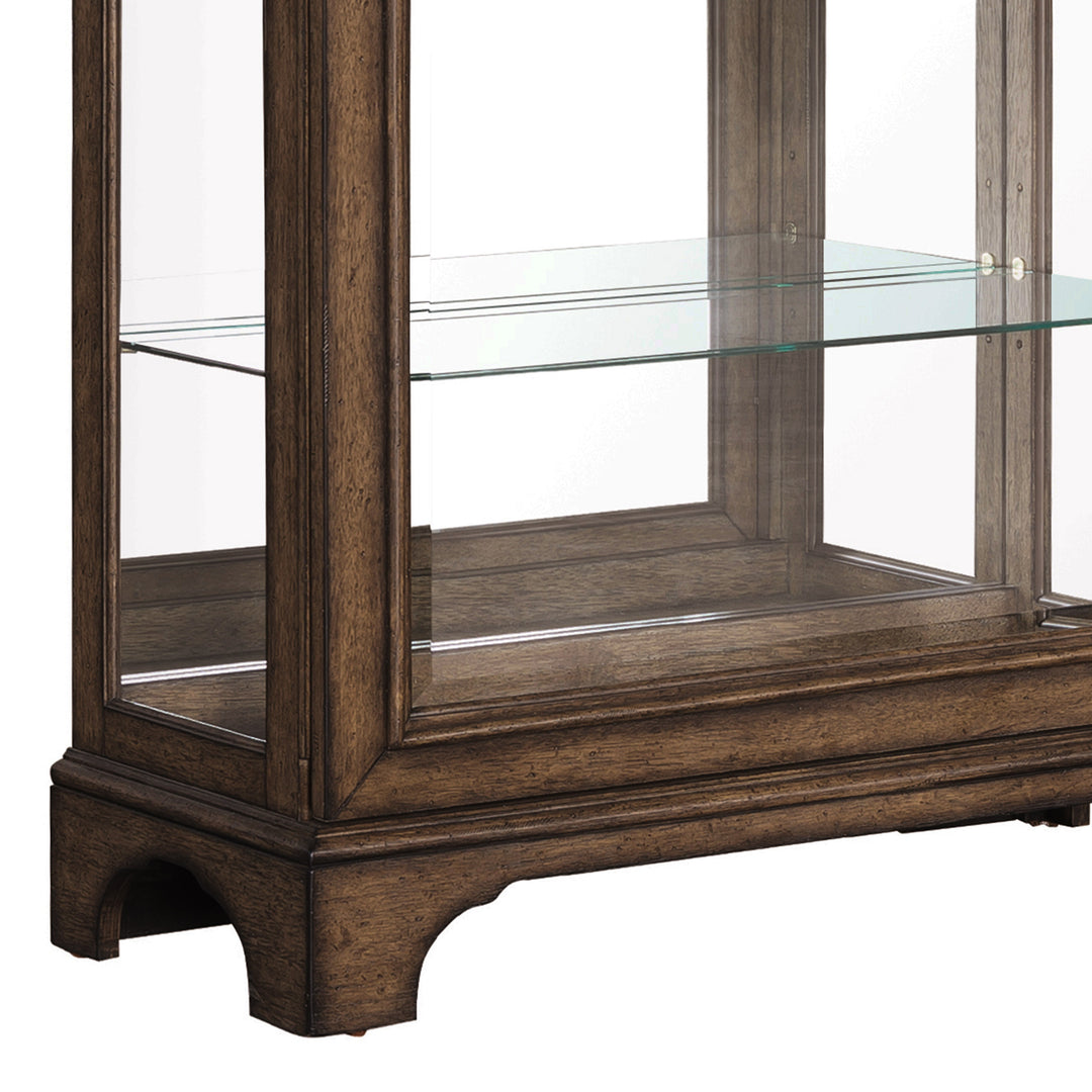 Accents Rich Brown Soft Chestnut Glass Shelves And Led Light Sliding Door Curio - P021768