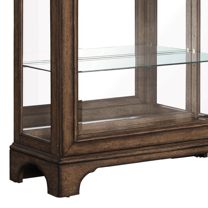 Accents Rich Brown Soft Chestnut Glass Shelves And Led Light Sliding Door Curio - P021768