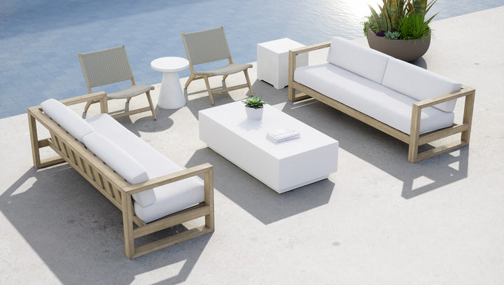 Coastal Teak Sofa in Canvas Skyline, No Welt