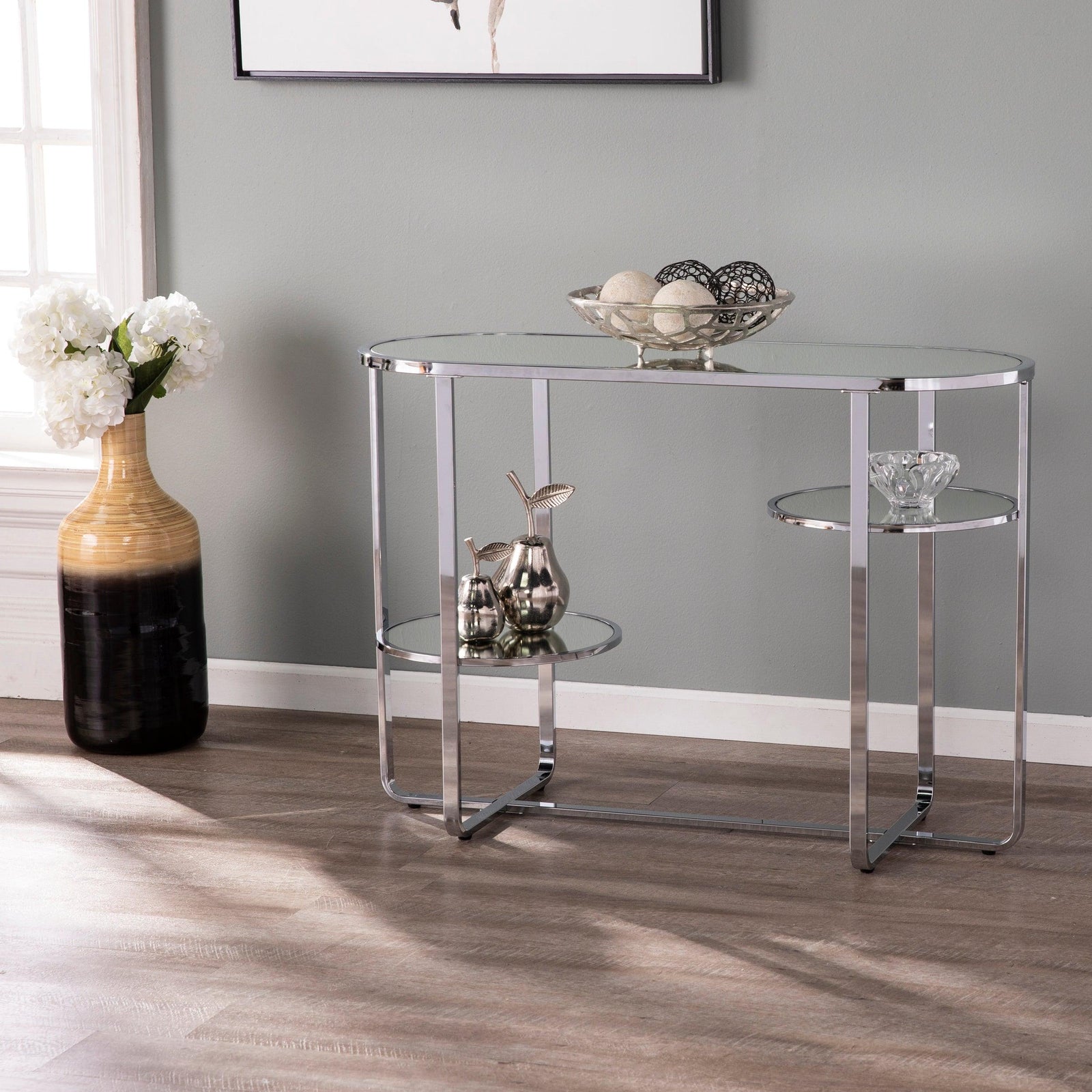 SEI Furniture Maxina Mirrored Console Table w/ Storage CONSOLE TABLES