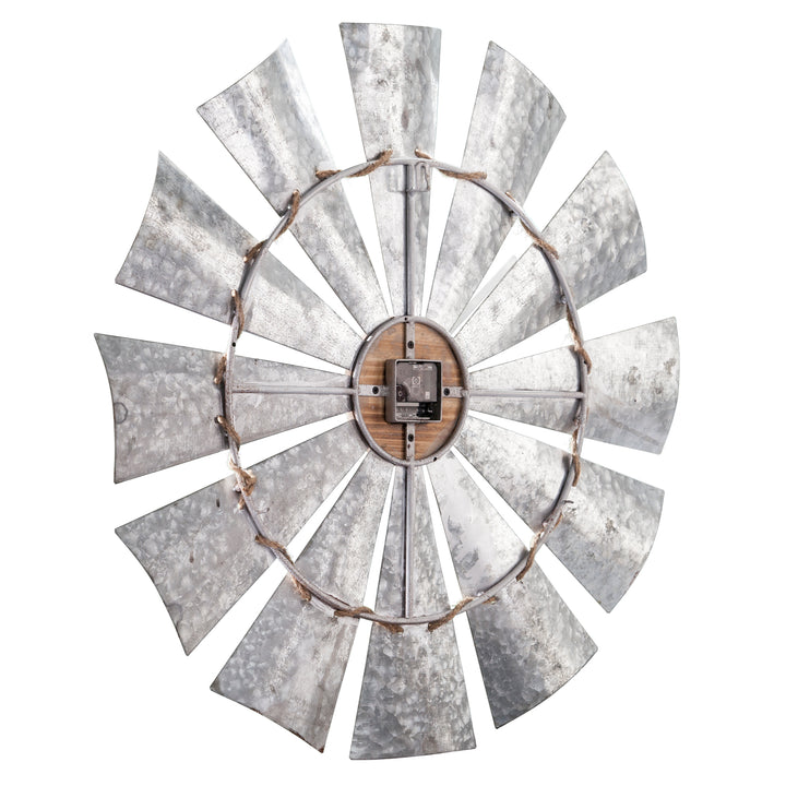 American Home Furniture | SEI Furniture - Brevan Oversized Decorative Windmill Wall Clock - Galvanized Aluminum