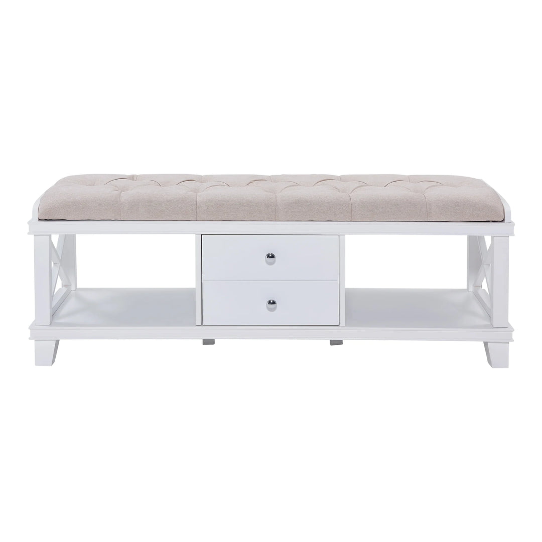 Wyndcliff White Upholstered Storage Bench - AmericanHomeFurniture