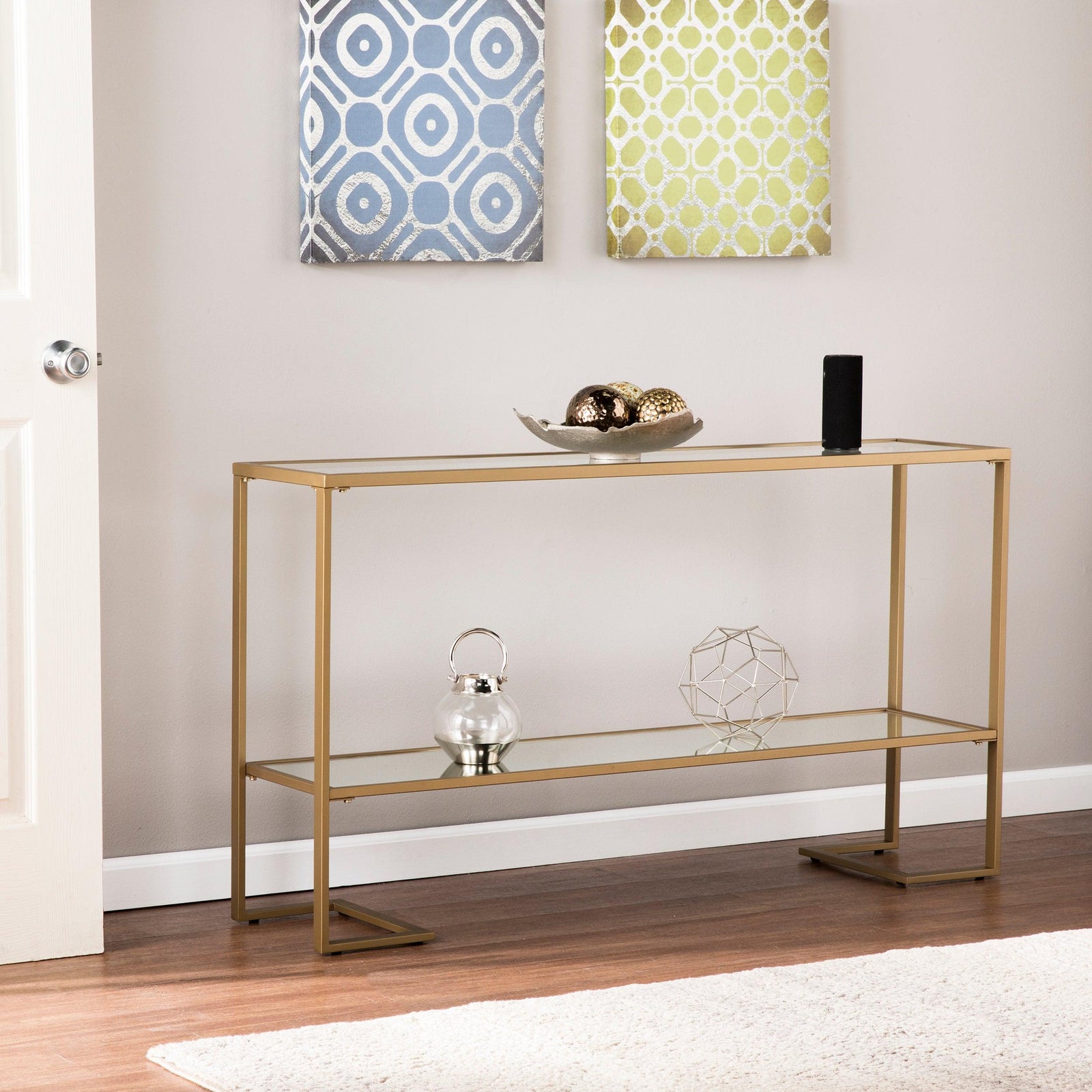 SEI Furniture Horten Glam Narrow Console - Gold w/ Mirror CONSOLE TABLES