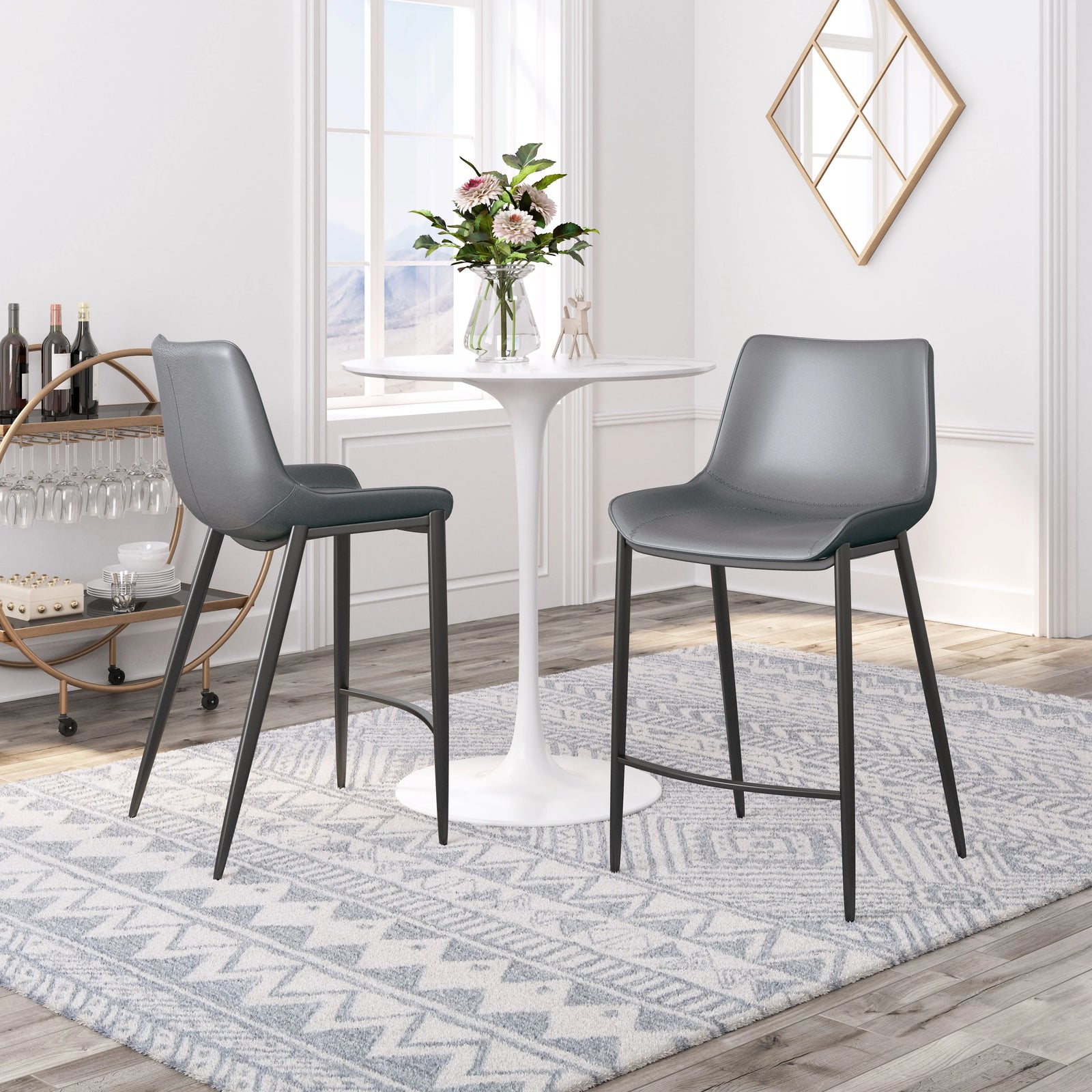 Zuo Magnus Counter Stool (Set of 2) Dark Gray & Black BAR STOOLS + COUNTER STOOLS