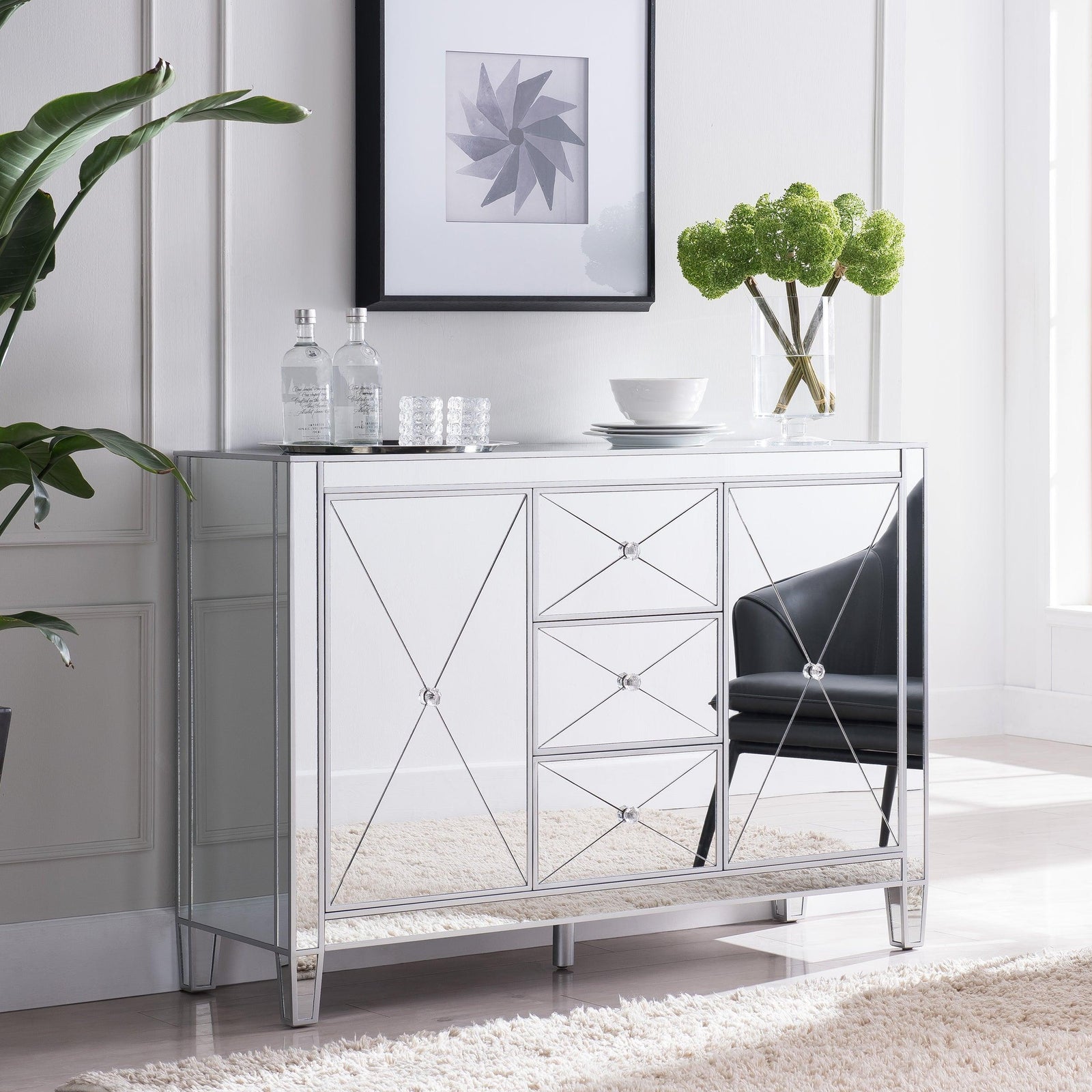 SEI Furniture Mirage 3-Drawer Mirrored Cabinet CABINETS