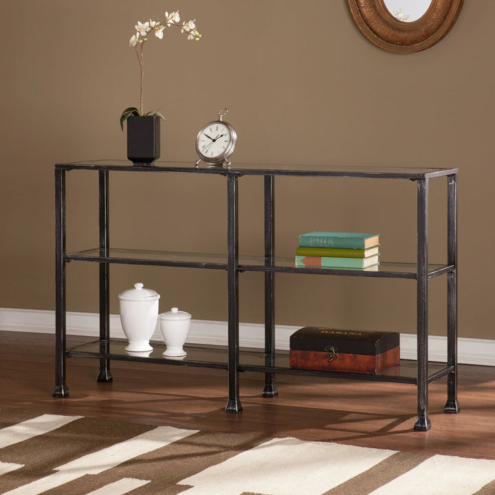 Metal/Glass 3-Tier Console Table - Distressed Black - AmericanHomeFurniture