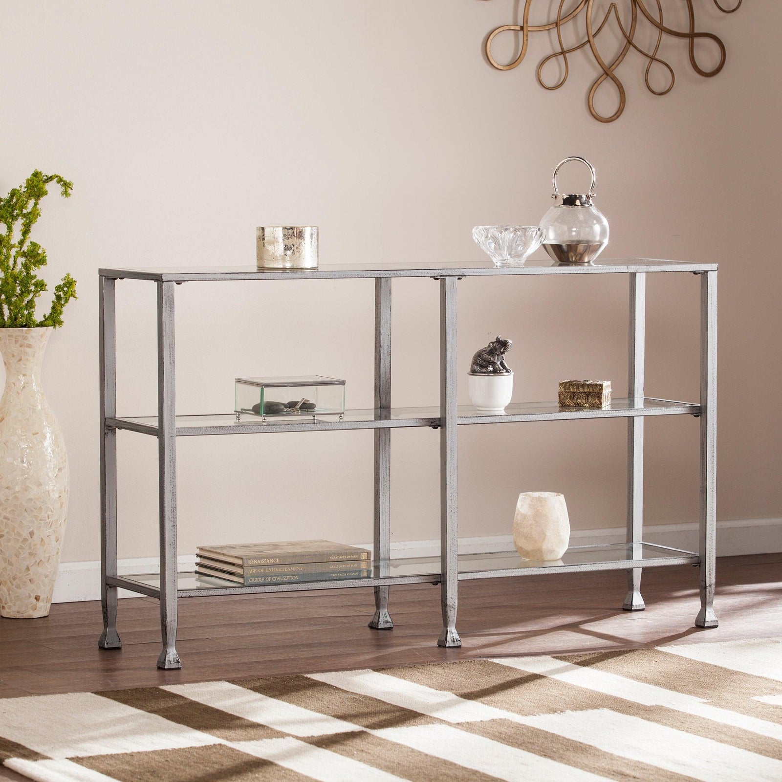 SEI Furniture Jaymes Metal/Glass 3-Tier Console Table/Media Stand - Silver CONSOLE TABLES