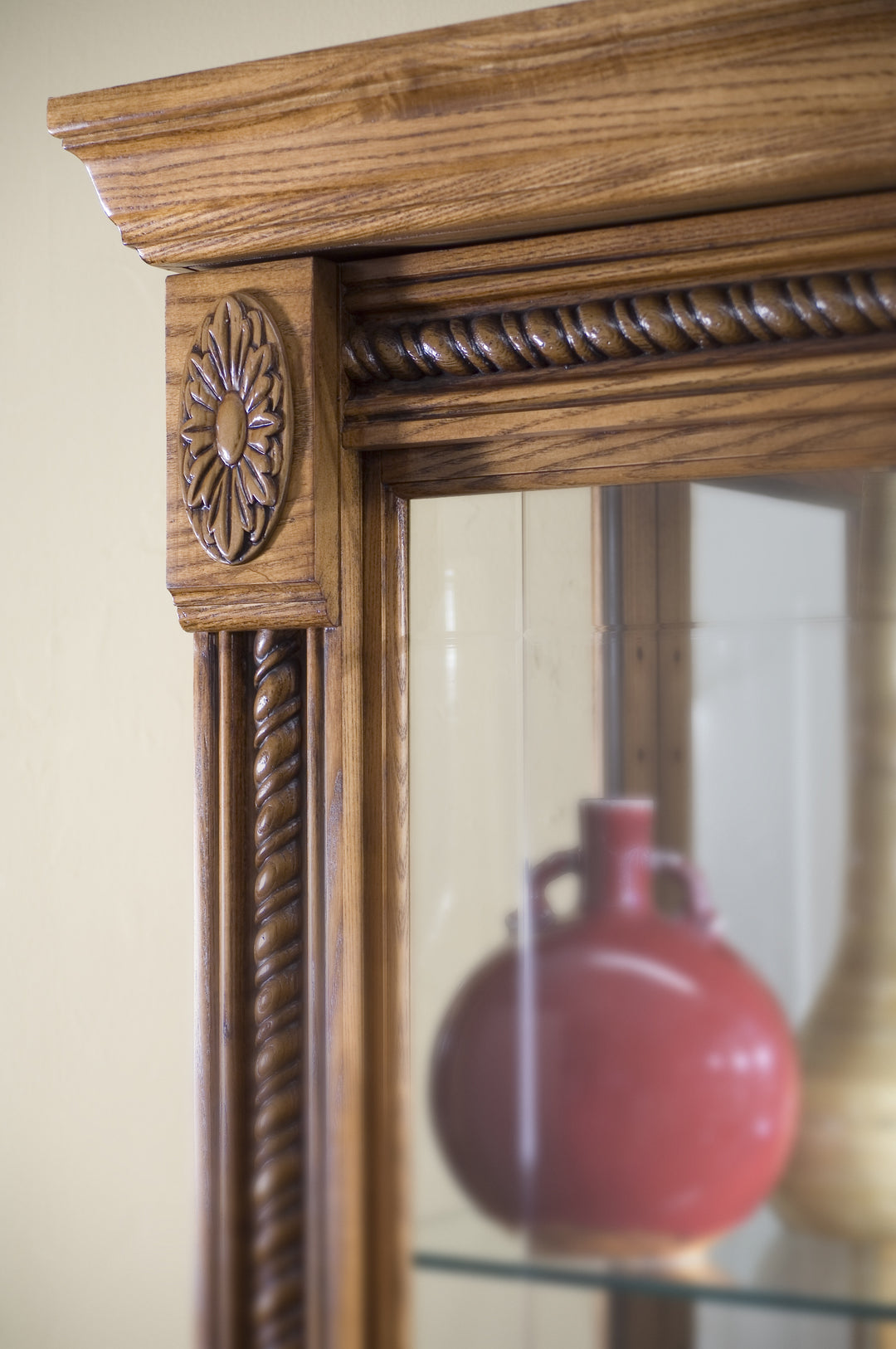 Curios Maple Brown Lighted Sliding Door 5 Shelf Curio Cabinet - 20484