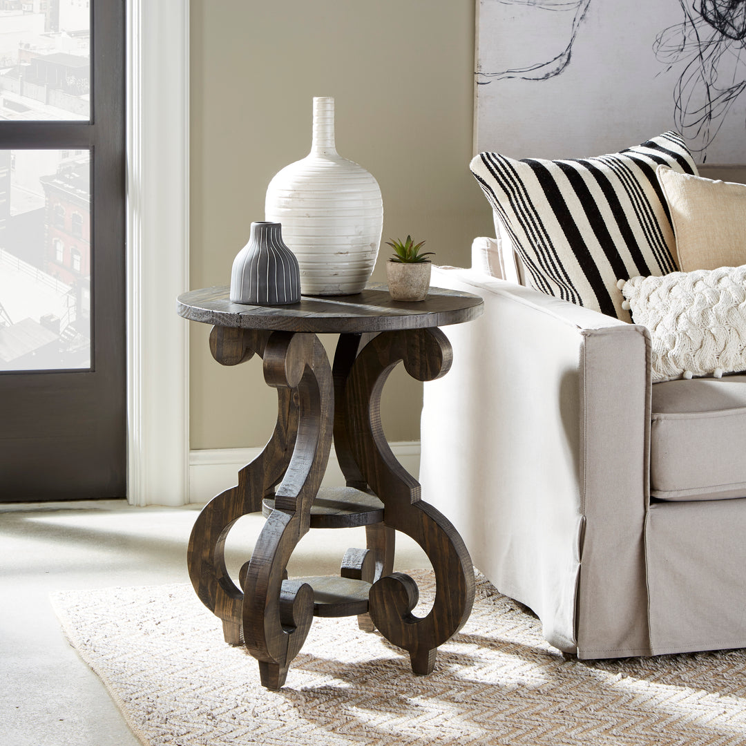 Bellamy Peppercorn Round Accent End Table - T2491-35
