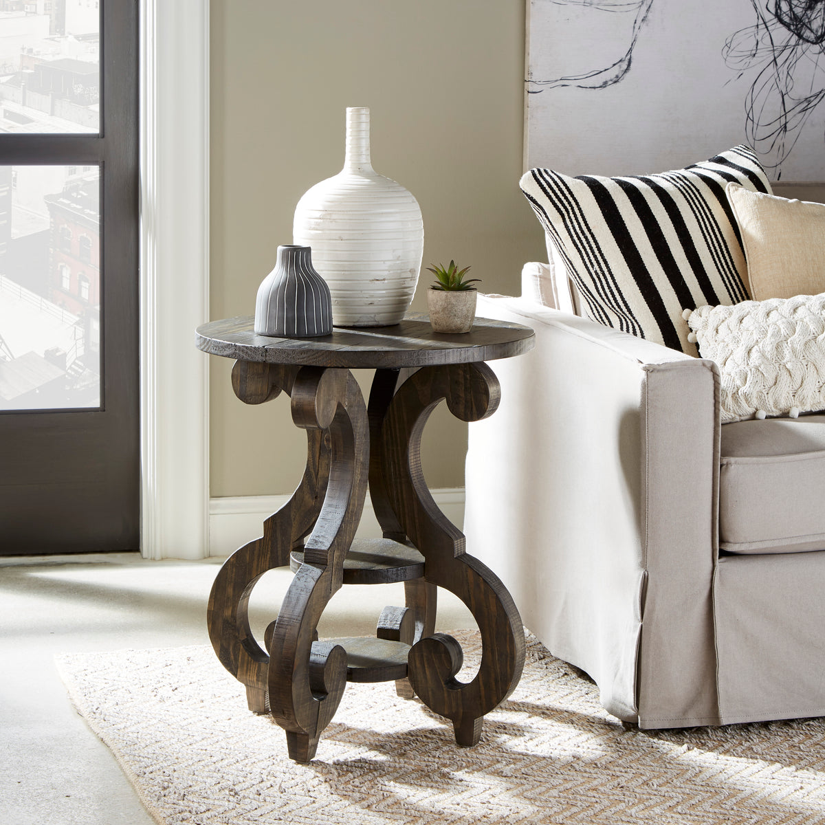 Bellamy Peppercorn Round Accent End Table - T2491-35