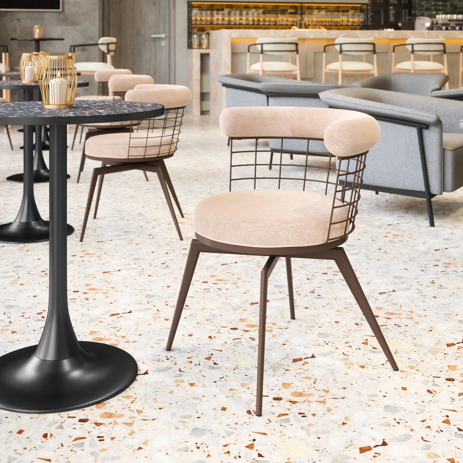 Zuo Saku Swivel Dining Chair Beige & Brown - Set of 2 DINING CHAIRS