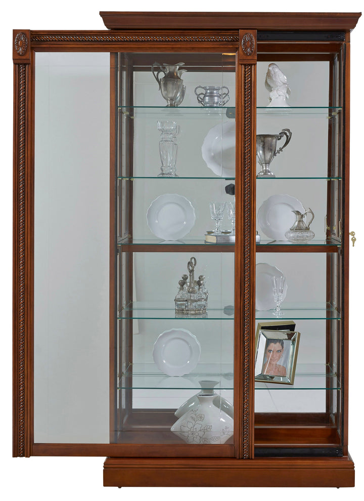 Curios Cherry Brown Lighted Sliding Door 5 Shelf Curio Cabinet - 20485