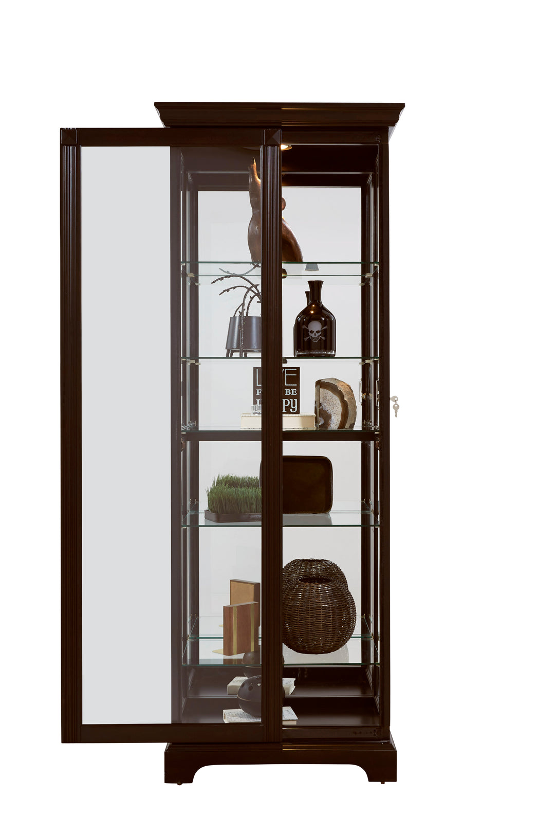 Curios Deep Cherry Brown Locking Slide Door 5 Shelf Curio Cabinet - 21459