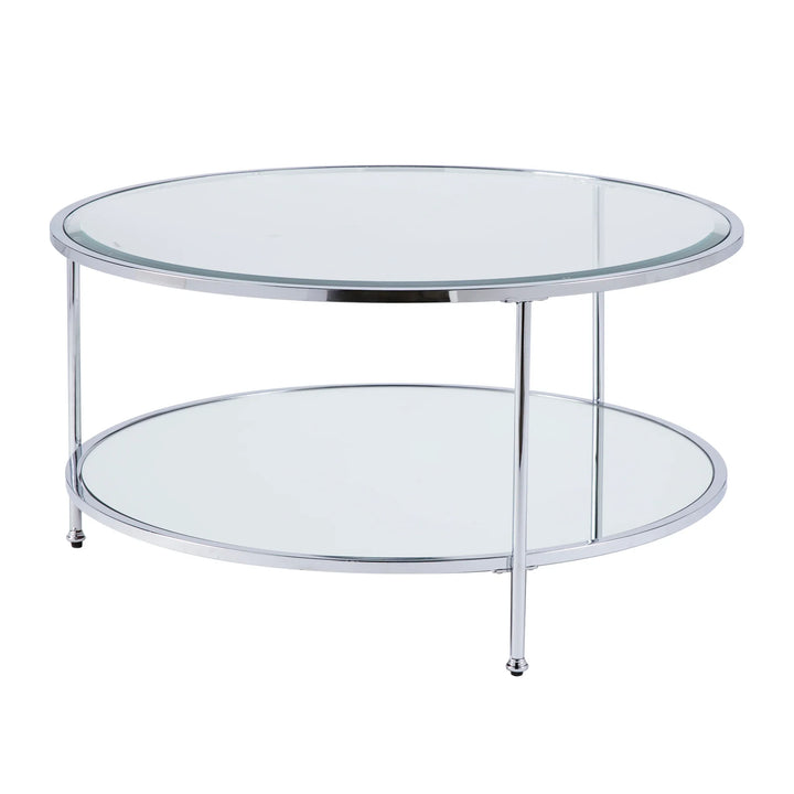 Risa Round Coffee Table w/ Storage - Chrome - AmericanHomeFurniture