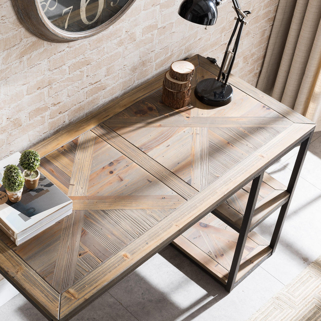 Garviston Reclaimed Wood Writing Desk - Industrial Style - Rustic Black w/ Distressed Fir - AmericanHomeFurniture