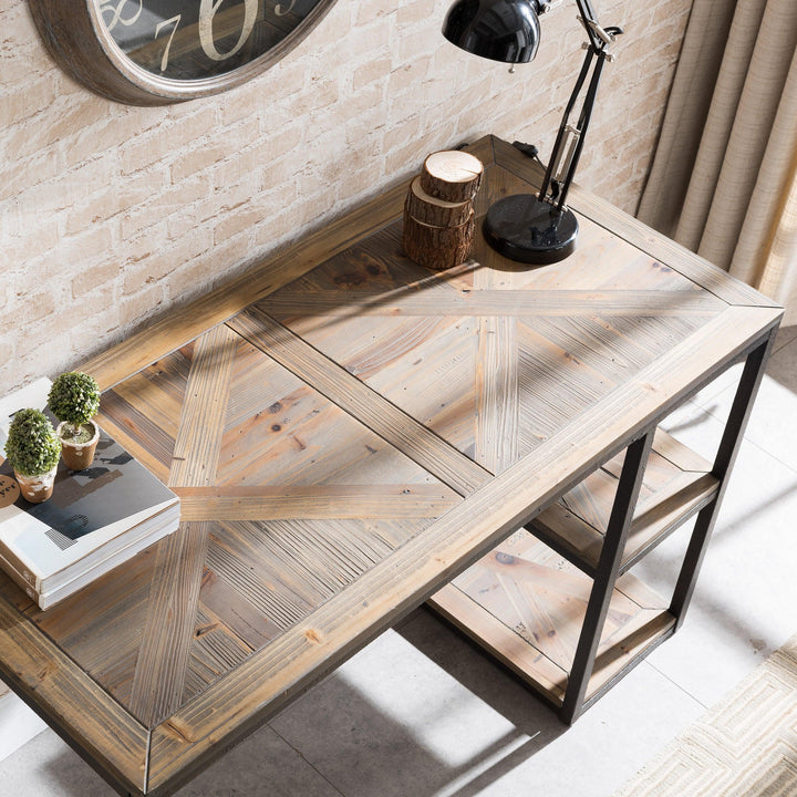 Garviston Reclaimed Wood Writing Desk - Industrial Style - Rustic Black w/ Distressed Fir - AmericanHomeFurniture
