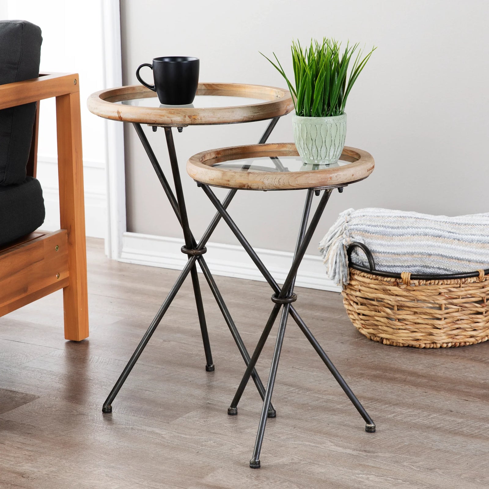 SEI Furniture Crellon Glass-Top Accent Tables – 2pc Set ACCENT TABLES