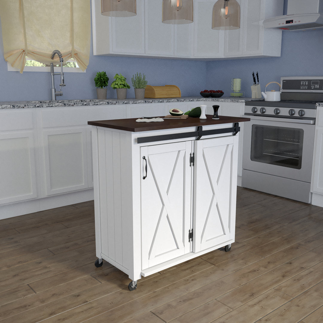 American Home Furniture | SEI Furniture - Leshire Barn-Door Kitchen Cart