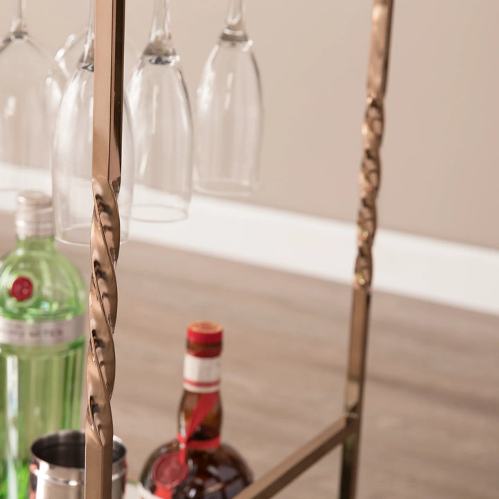 Ivers Metal Mirrored Bar Cart - Champagne - AmericanHomeFurniture
