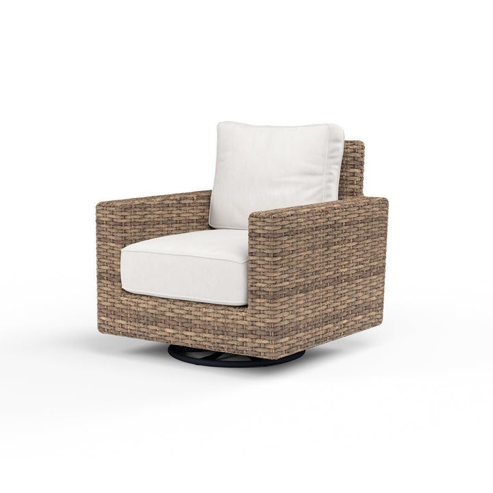 American Home Furniture | Sunset West - Havana Swivel Club Rocker in Canvas Flax w/ Self Welt