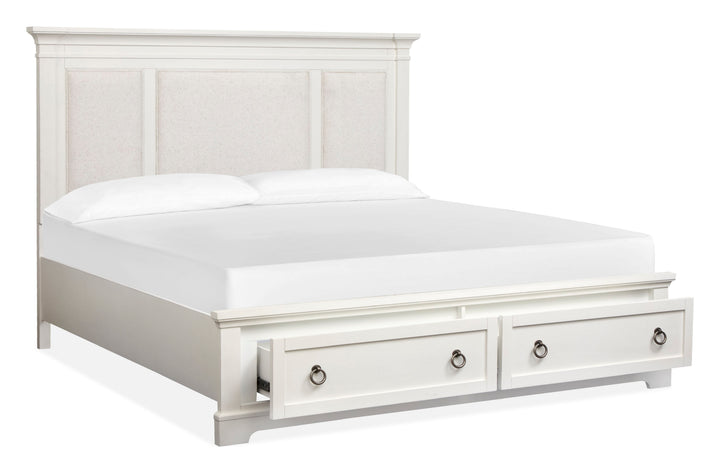 Kingston Whisper White And Cerused Nutmeg Queen Upholstered Panel Storage Bed - B6407-55A