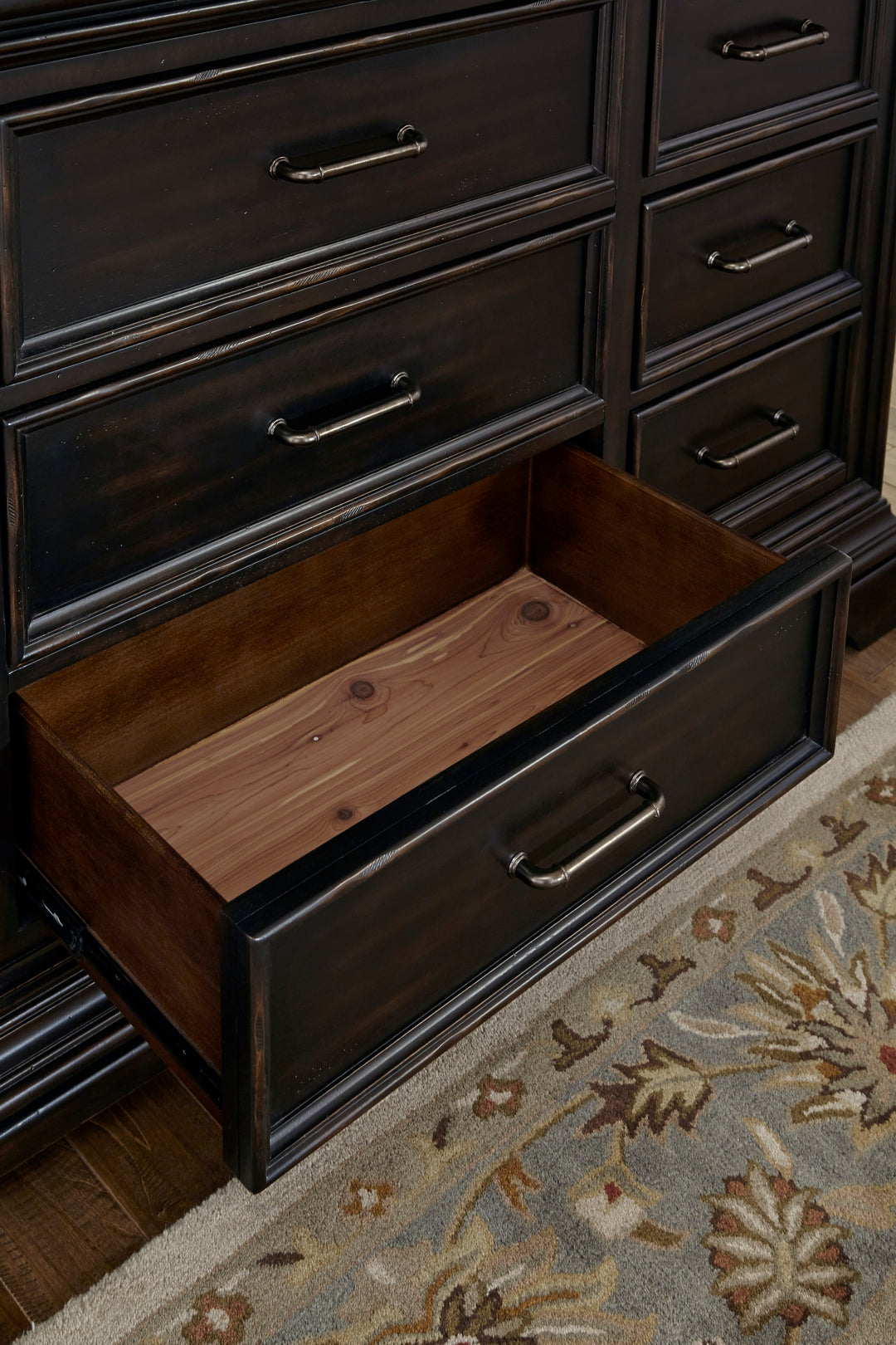 Caldwell Smoked Molasses 11 Drawer Dresser With Mirror - P012-BR-K7