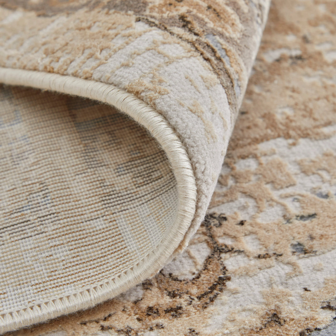 Round/7'9" x 7'9" /Beige/Brown