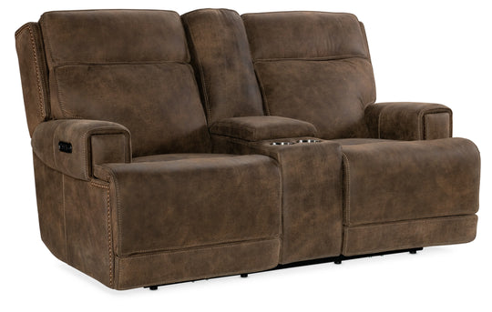 American Home Furniture Hooker Furniture Wheeler Console Loveseat with Power Recline & Power Headrest