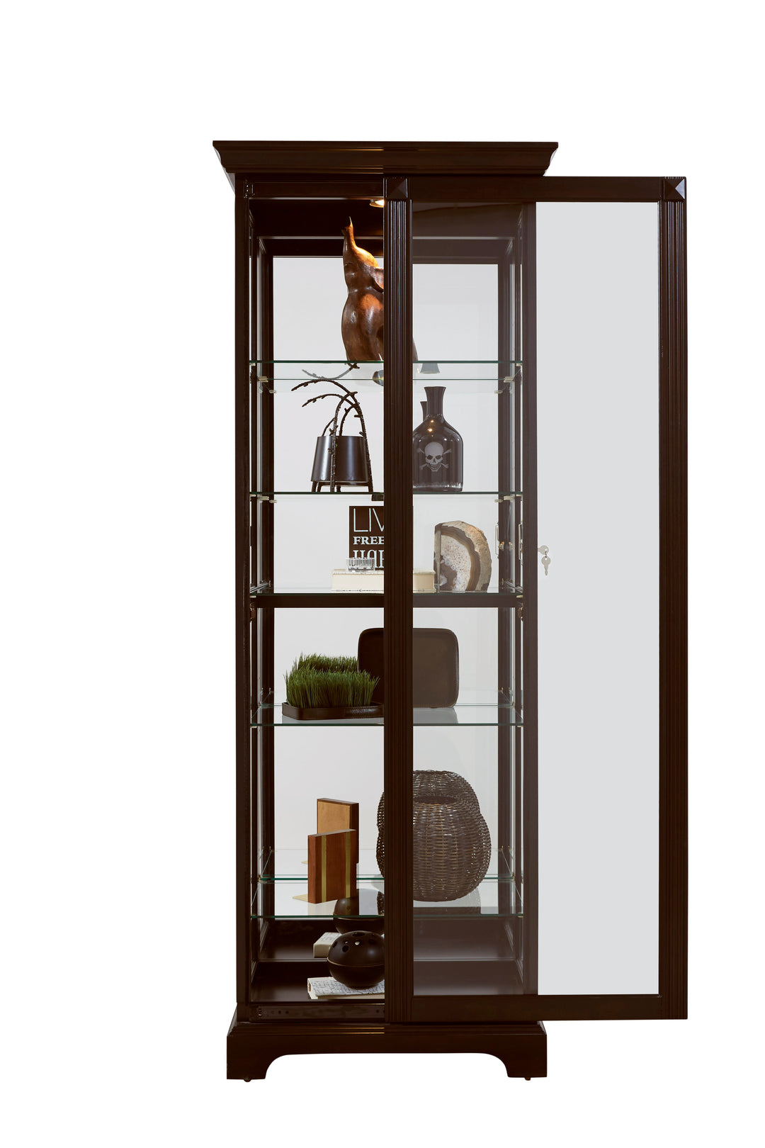 Curios Deep Cherry Brown Locking Slide Door 5 Shelf Curio Cabinet - 21459