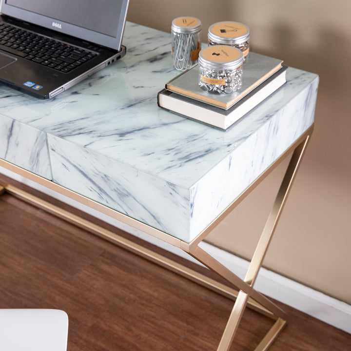 American Home Furniture | SEI Furniture - Kamblemore Faux Marble Writing Desk w/ Storage