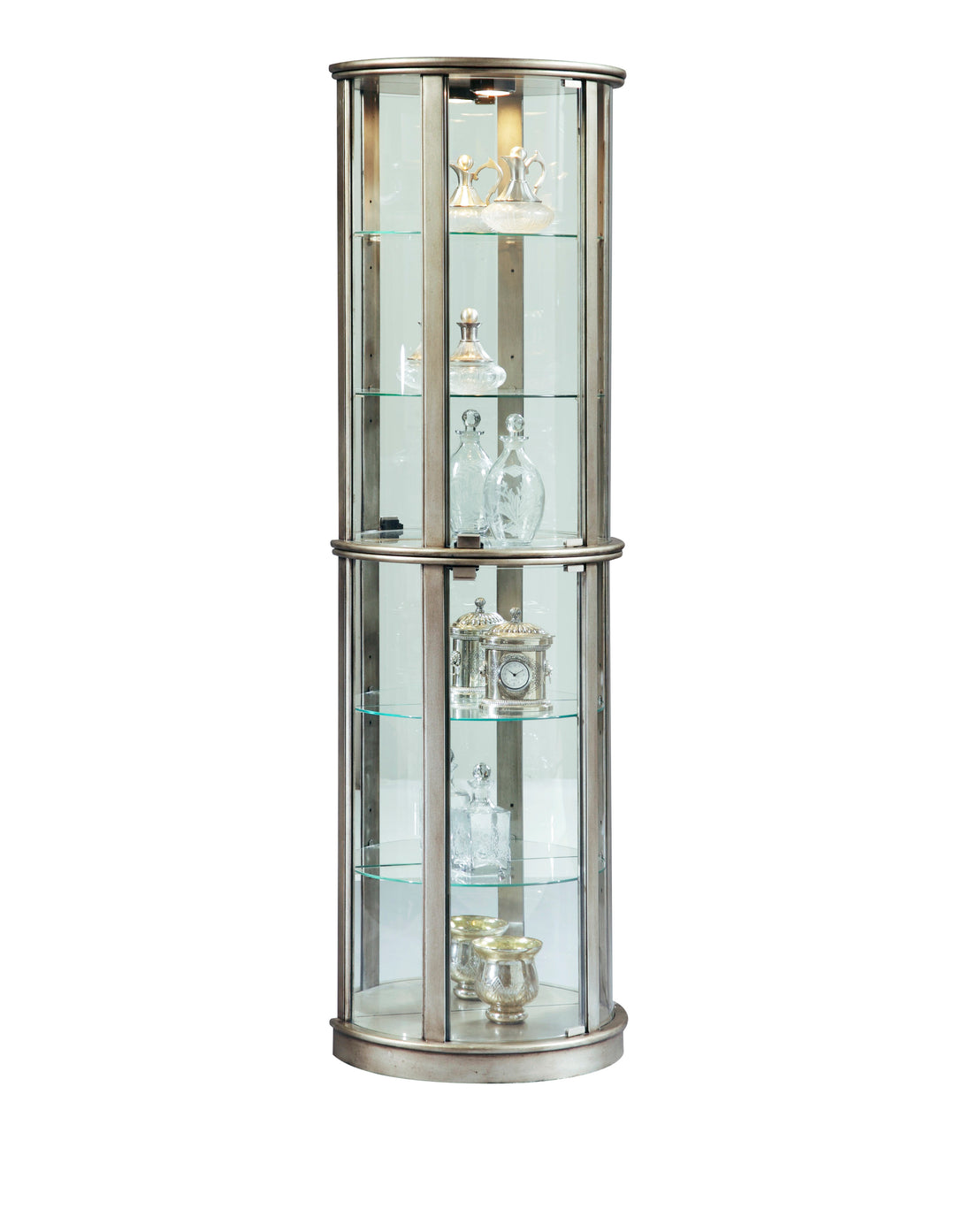 Curios Aged Silver Lighted Half Round 5 Shelf Curio Cabinet - 21395