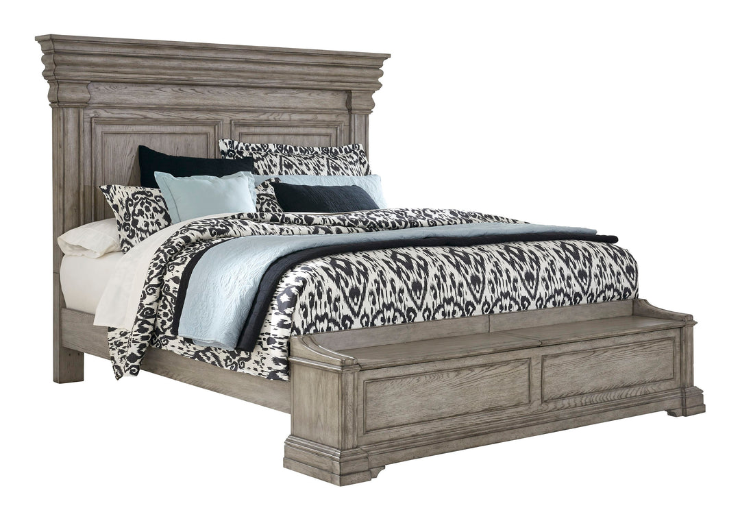 Madison Ridge Heritage Taupe King Panel Bed With Blanket Chest Footboard - P091-BR-K4
