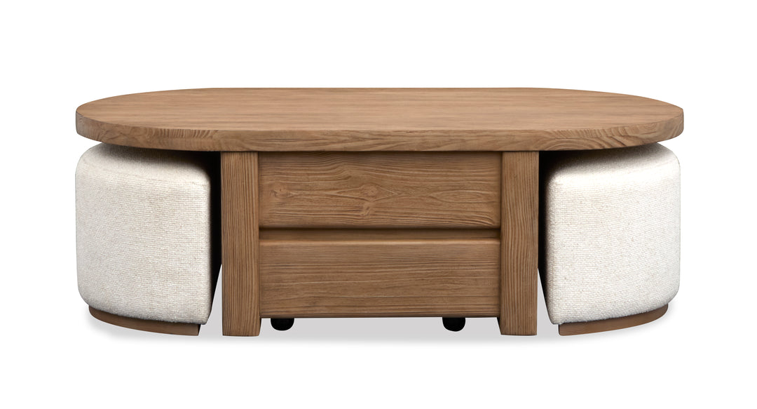 Hayden Golden Oat Lift Top Storage Cocktail Table With Casters & 2 Uph.Stools - T6348-50