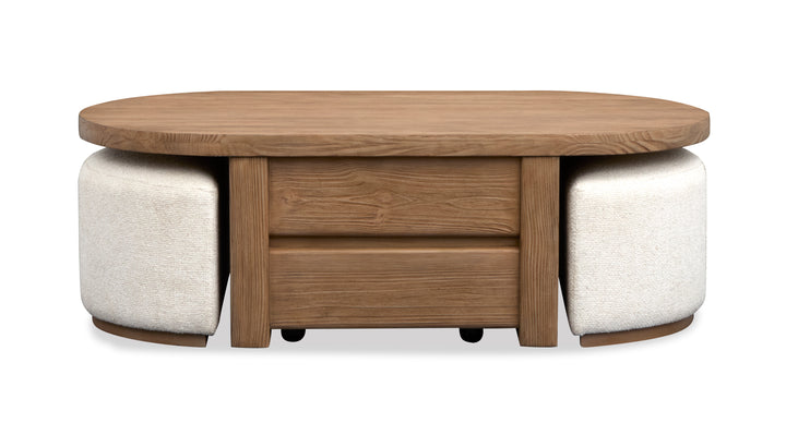 Hayden Golden Oat Lift Top Storage Cocktail Table With Casters & 2 Uph.Stools - T6348-50