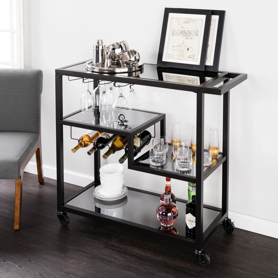 Holly & Martin Zephs Bar Cart – Black w/ Smoked Mirror - AmericanHomeFurniture