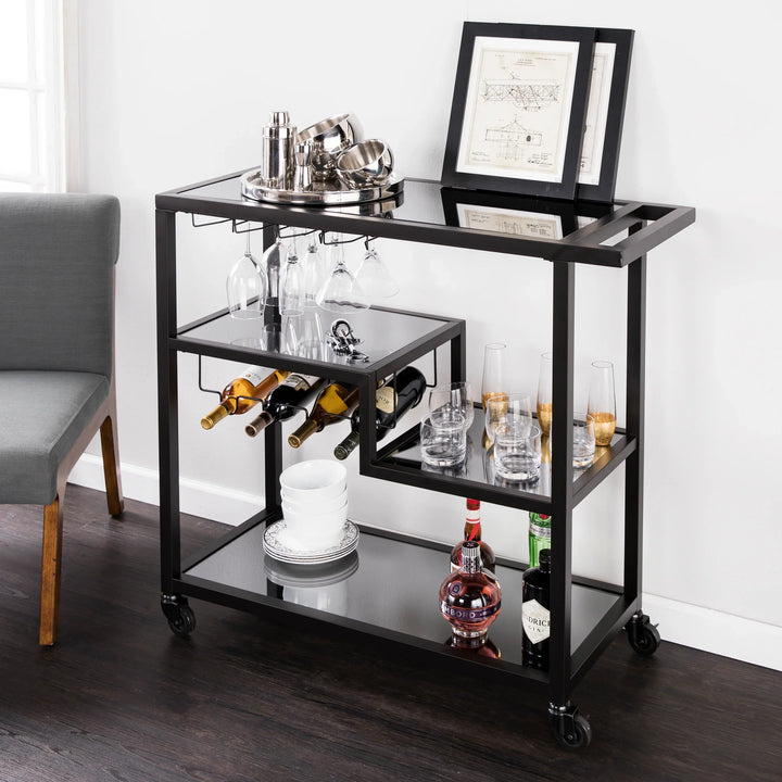 Holly & Martin Zephs Bar Cart – Black w/ Smoked Mirror - AmericanHomeFurniture