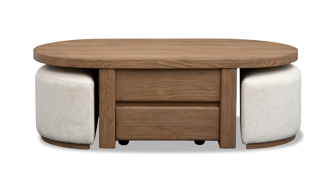 Hayden Golden Oat Lift Top Storage Cocktail Table With Casters & 2 Uph.Stools - T6348-50