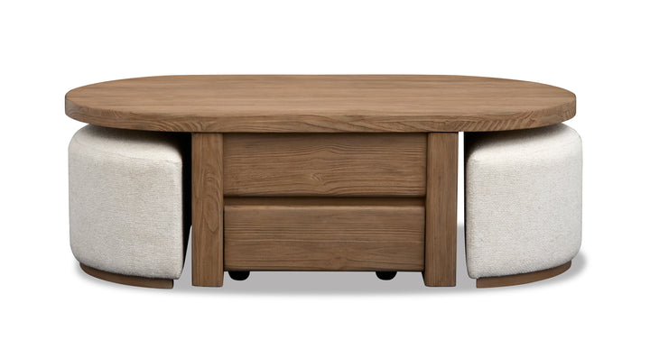 Hayden Golden Oat Lift Top Storage Cocktail Table With Casters & 2 Uph.Stools - T6348-50