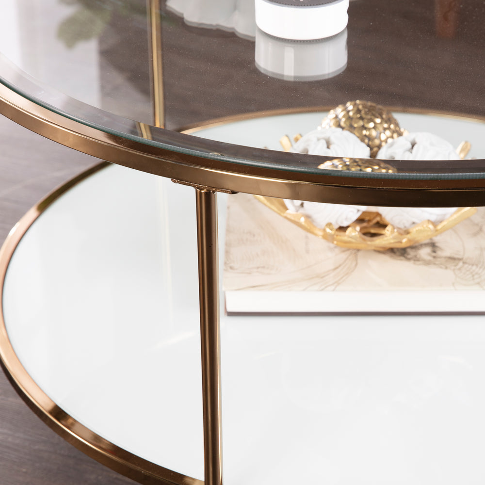American Home Furniture | SEI Furniture - Risa Round Coffee Table w/ Storage - Gold