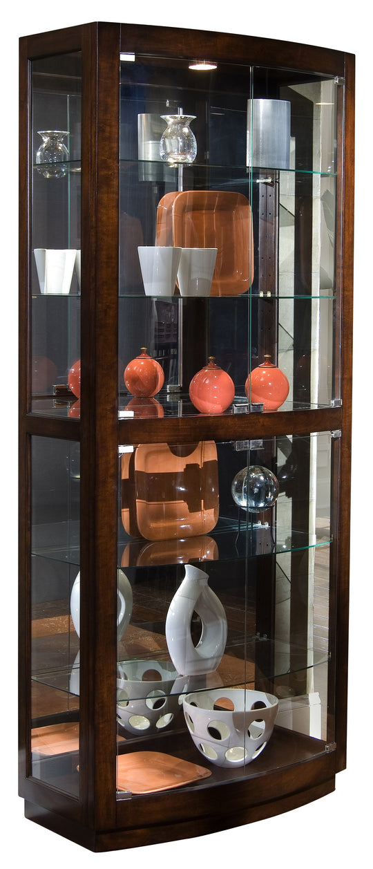 Curios Mahogany Brown Curved Front 5 Shelf Curio Cabinet - 21221