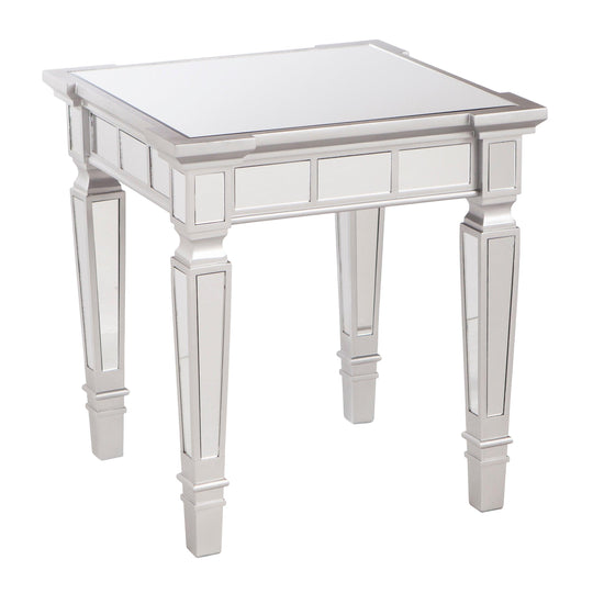 SEI Furniture Glenview Glam Mirrored Square End Table - Matte Silver ACCENT TABLES