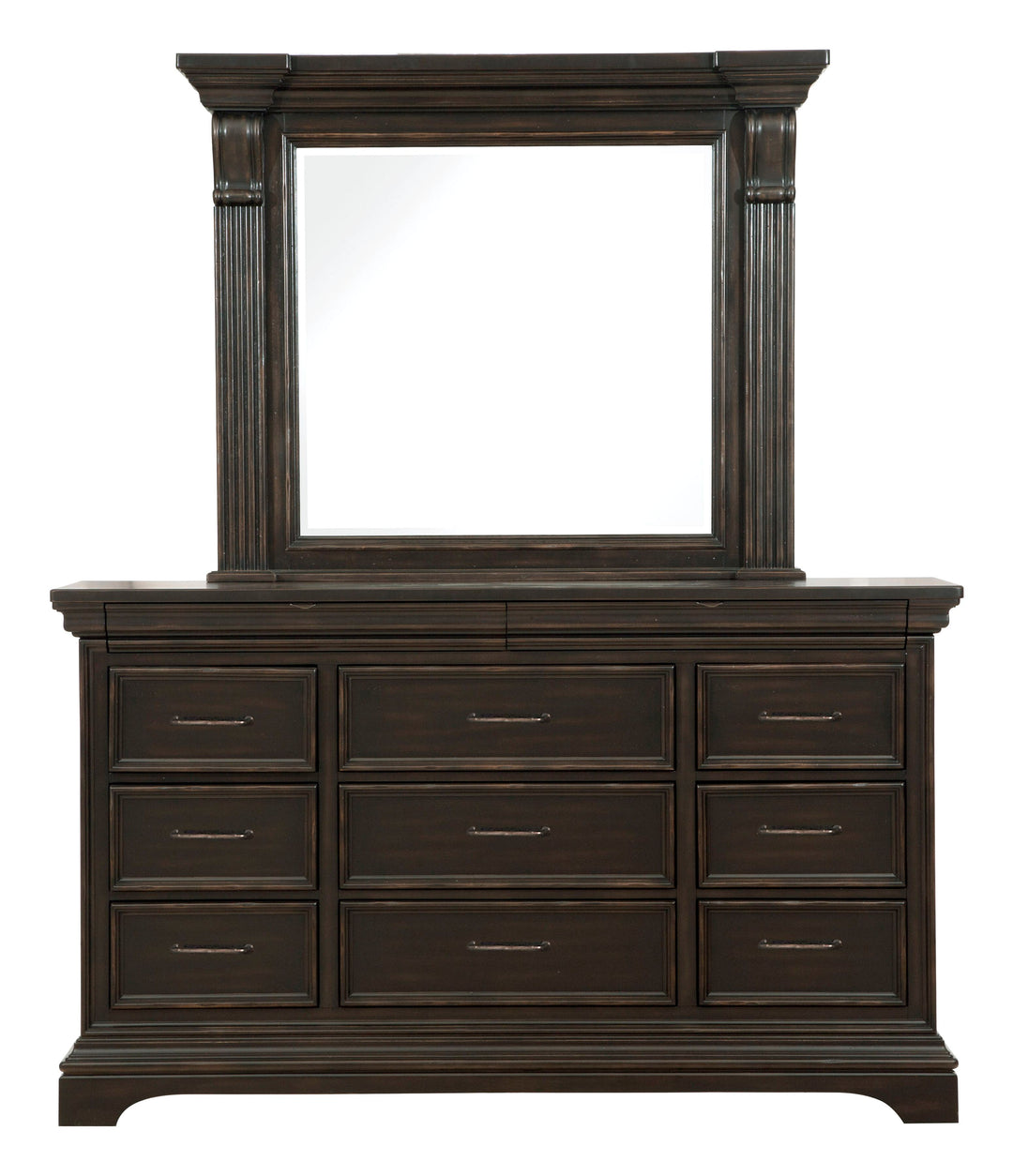 Caldwell Smoked Molasses 11 Drawer Dresser With Mirror - P012-BR-K7