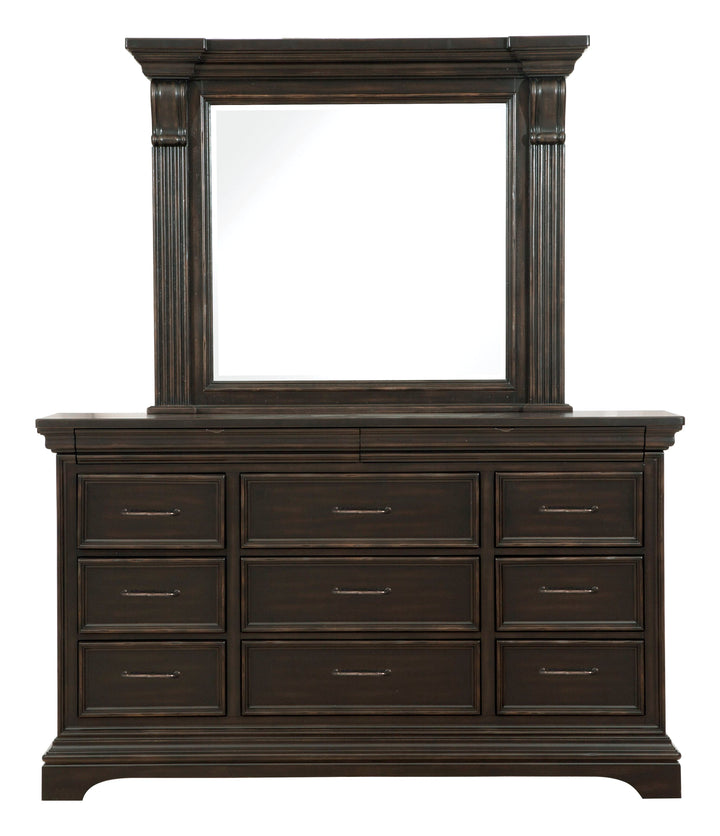 Caldwell Smoked Molasses 11 Drawer Dresser With Mirror - P012-BR-K7