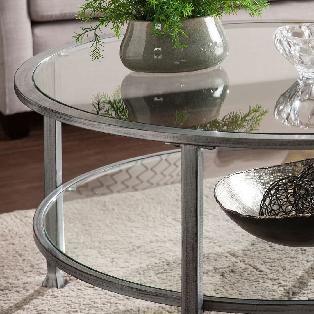 American Home Furniture | SEI Furniture - Jaymes Metal/Glass Round Cocktail Table - Silver